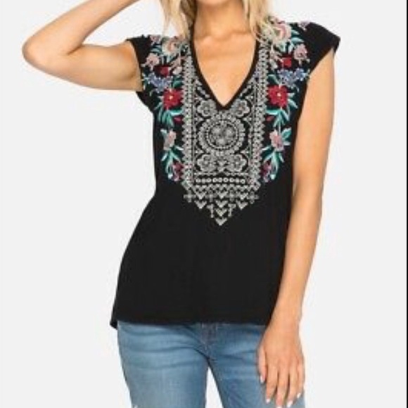 Johnny Was Tops - Johnny Was LA / Black Ornella Floral Embroidered S